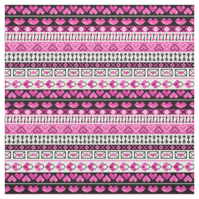 Tissu Coeurs d'amour rose 8 bits (Échantillon)