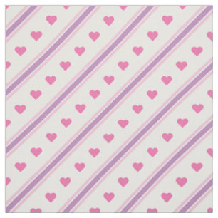 Tissu Coeurs et rayures pastel rose et violet