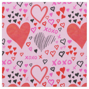 Tissu Coeurs, Motif rose XOXO