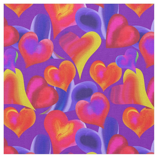 Tissu Coeurs peints sur pourpre | Saint-Valentin (Fermer)