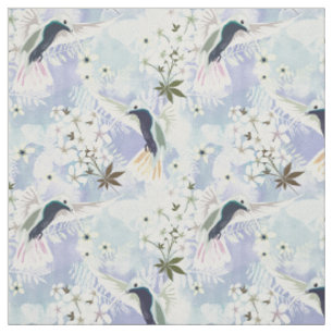 Tissu Colibri et fleurs blanches