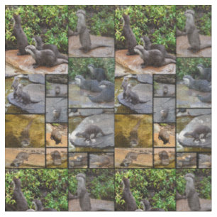 Tissu Collage de photos de loutres, matériau de coton c