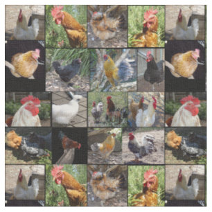 Tissu Collage De Photos De Poulets Et De Coqs,