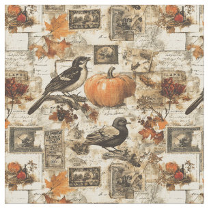 Tissu Collage Ephémère d'automne vintage Oiseaux rusti