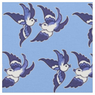 Tissu Conception bleue classique v2 d'oiseaux de saule