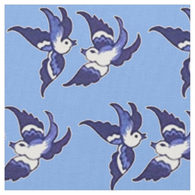 Tissu Conception bleue classique v2 d'oiseaux de saule (Fermer)