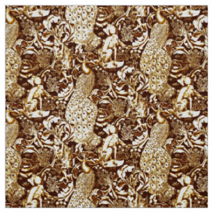Tissu Copie, brun et crème de paon de Nouveau d'art
