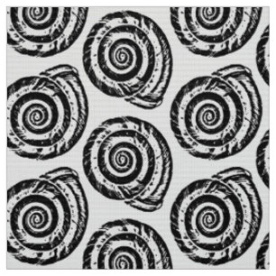 Tissu Copie de bloc en spirale de coquillage, noire et