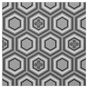 Tissu Copie de kimono, gris hexagonal/gris et blanc
