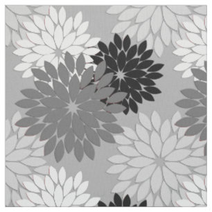 Tissu Copie florale moderne de kimono, gris, noir et