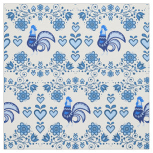 Tissu Coq folk/Cockerel bleu/bleu floral, coeurs/4"