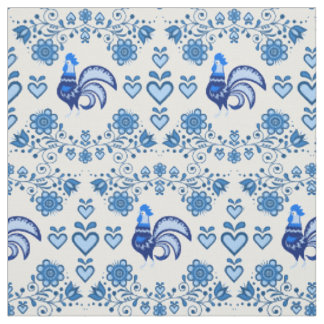 Tissu Coq folk/Cockerel bleu/bleu floral, coeurs/4"