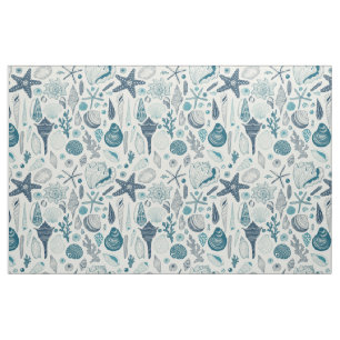 Tissu Coques de mer sur blanc