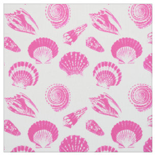 Tissu Coquillages - rose fuchsia et blanc