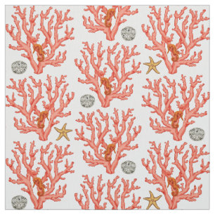 Tissu Corail de mer, dollar de sable et étoiles de mer
