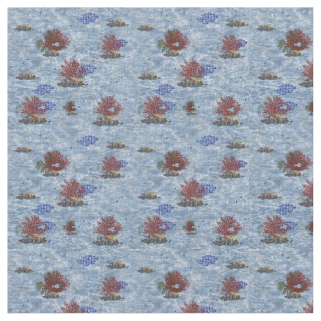 Tissu Corail rose sous-marin - Poisson bleu (Fermer)