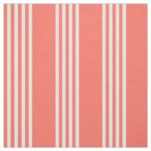 Tissu Corail vivant et blanc quatre bandes motif