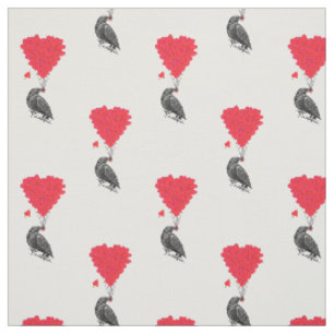 Tissu Corneille romantique et coeur d'amour rouge