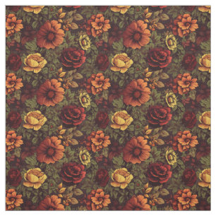 Tissu Couleur rouille Vintage impression florale