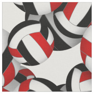 Tissu couleurs d'équipe rouge noir volleyballs motif évo