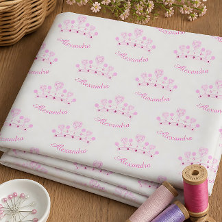 Tissu Couronne de Princesse Rose Nom Personnalisé