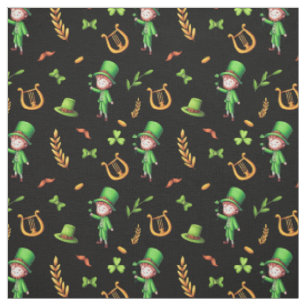 Tissu Courtepointe jaune noir St. Patrick's Irish Leprec