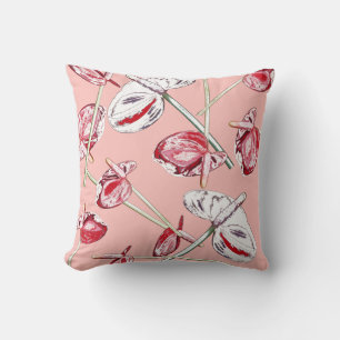 Tissu Coussin Fleurs d'Anthurium Rouges