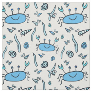 Tissu Crabes Bleus mignons Animaux de mer Coquillages Mo