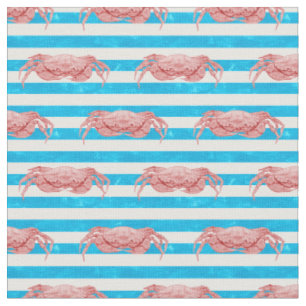 Tissu Crabes rouges sur le littoral de Blue Stripes