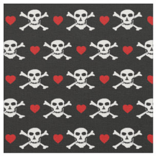 Tissu Crâne & Cœur Rouge - Mode pirates/ bateaux