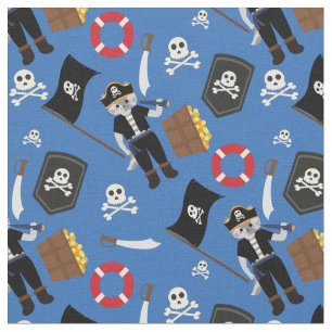 Tissu crâne de pirate bleu