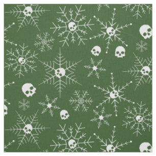 Tissu Crâne effrayant Creepmas Noël Snowflakes Vert