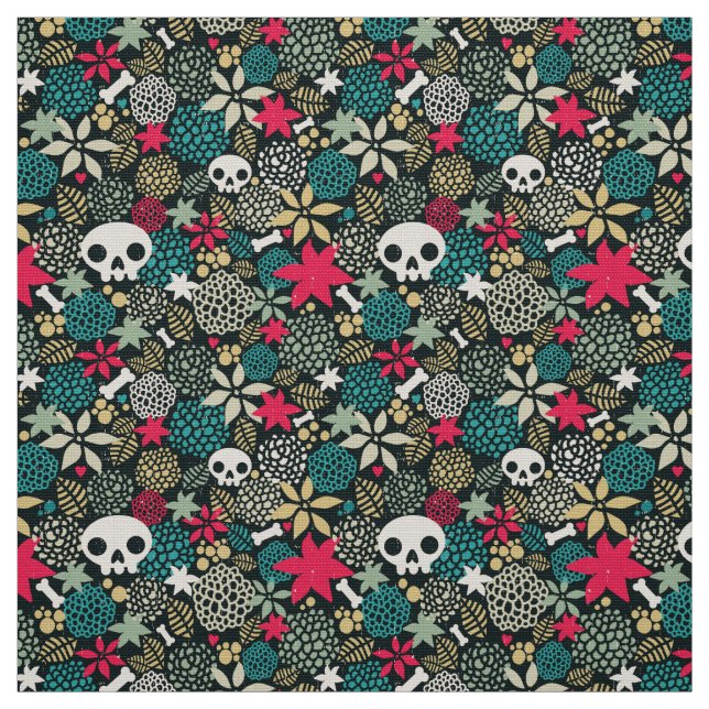 Tissu Crâne en fleurs (Échantillon)