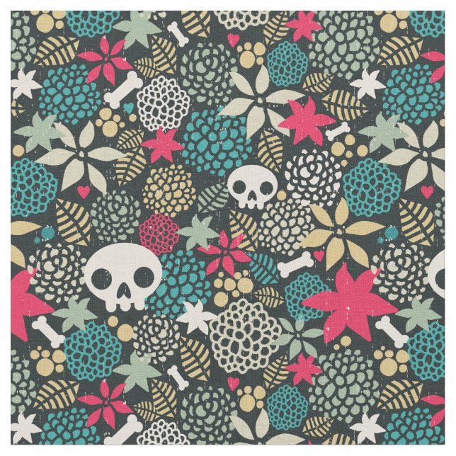 Tissu Crâne en fleurs (Fermer)