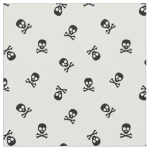 Tissu Crâne et os croisés Noir et blanc