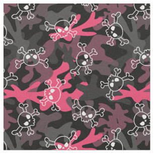 Tissu Crâne Motif noir gris rose