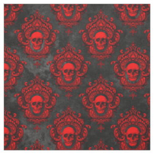 Tissu Crâne rouge et noir gothique