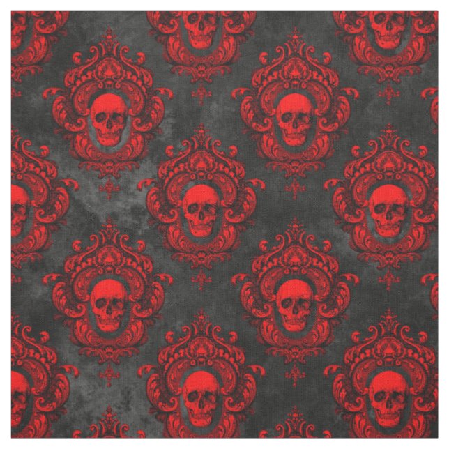 Tissu Crâne rouge et noir gothique (Échantillon)