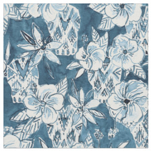 Tissu CRÂNES DANS le motif tropical de ketmie de marine