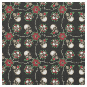 Tissu Crânes et fils barbelés