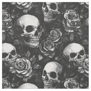 Tissu Crânes Et Halloween Noir Rose