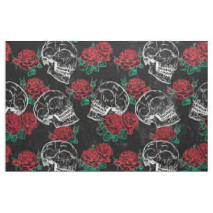 Tissu Crânes et roses rouges Grunge gothique moderne
