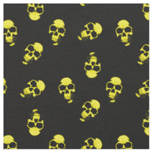Tissu Crânes humaines jaunes sur Motif noir