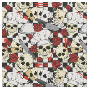 Tissu Crânes portant Chef Casquette Roses rouges Motif C