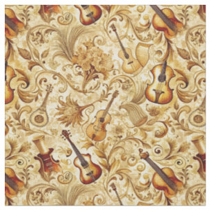 Tissu Créez Votre Propre Collage Floral Musical Doré