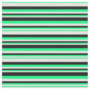 Tissu Crème à la menthe, lignes vertes et noires/Motif à
