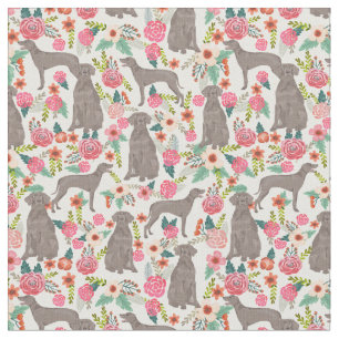Tissu crème de fleurs vintages weimaraner