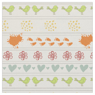 Tissu Crème rétro blanc motif d'oiseaux, de points, de p