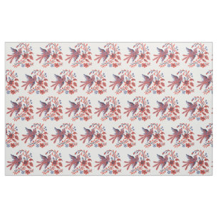 Tissu Crochet Charme oiseau sur brindille de fleurs fleu