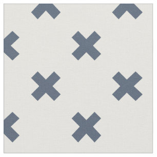 Tissu Crochets bleu-gris sur blanc